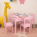 Kids Pink Wooden Table & 4 Chairs Set, Kid'S Storage & Dining