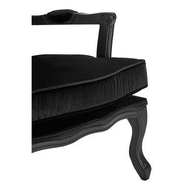 Rococo Black Shiny Velvet Chair & Footstool