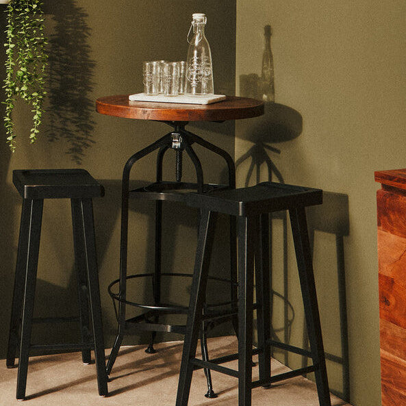 Natural Walnut Top & Black Metal Base Bar Table, New Foundry