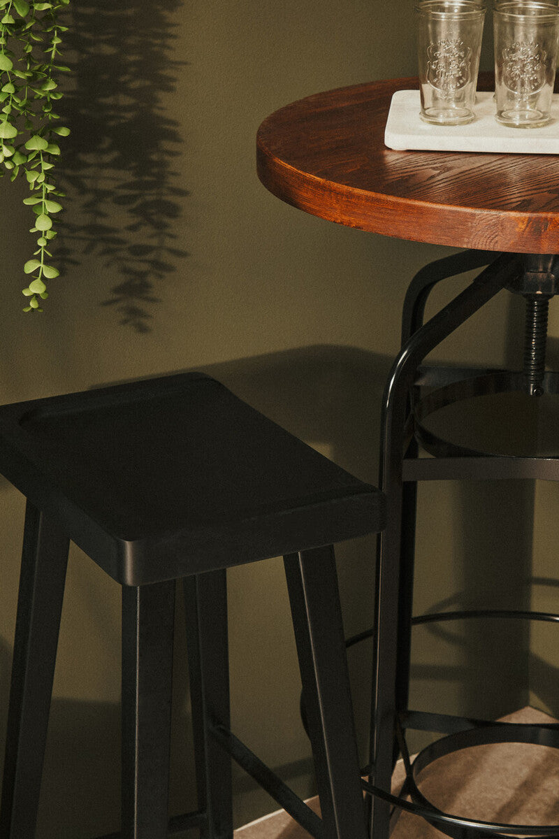 Natural Walnut Top & Black Metal Base Bar Table, New Foundry