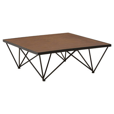 Brown Wood Top & Iron Base Square Coffee Table, New Foundry