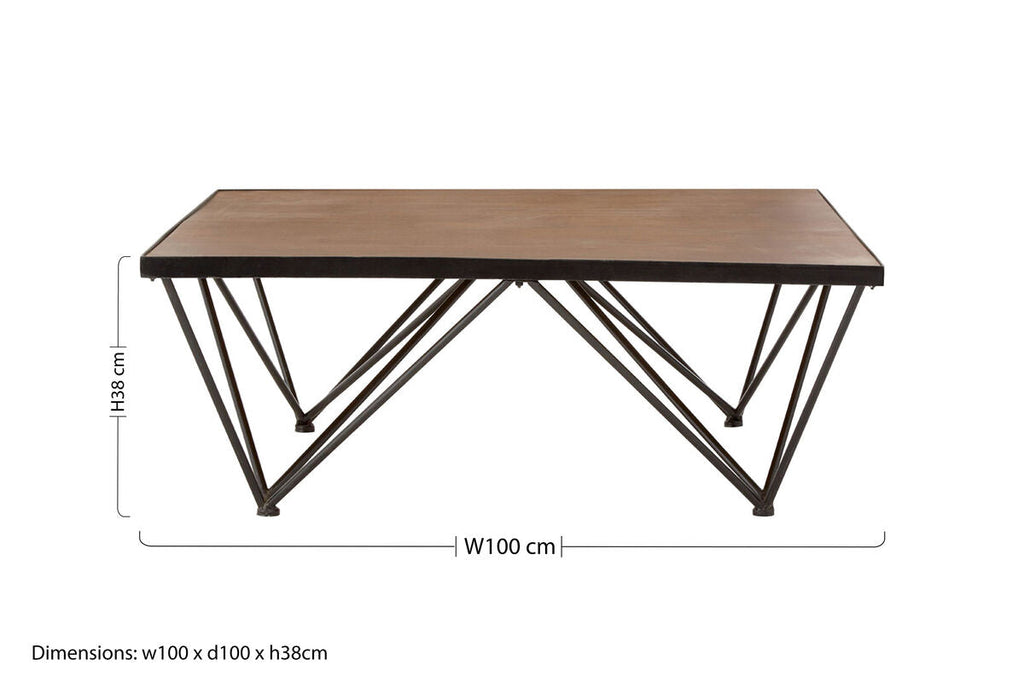 Brown Wood Top & Iron Base Square Coffee Table, New Foundry