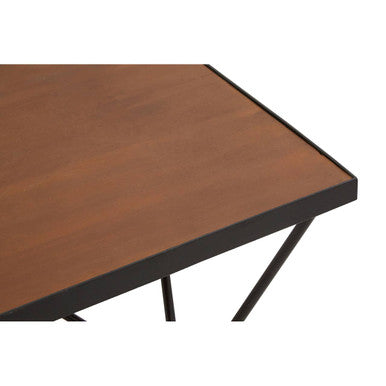 Brown Wood Top & Iron Base Square Coffee Table, New Foundry