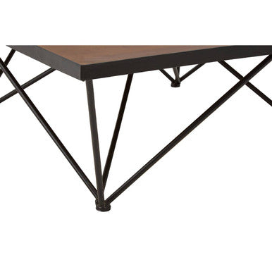 Brown Wood Top & Iron Base Square Coffee Table, New Foundry