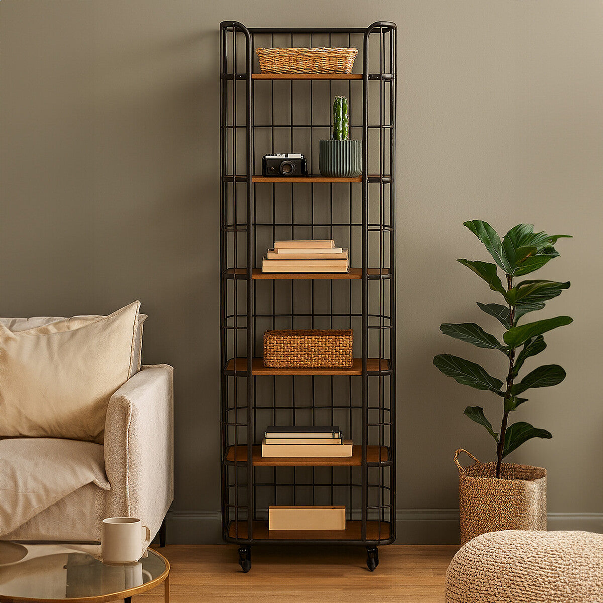 New Foundry Wood & Metal 6 Tier Shelf Unit