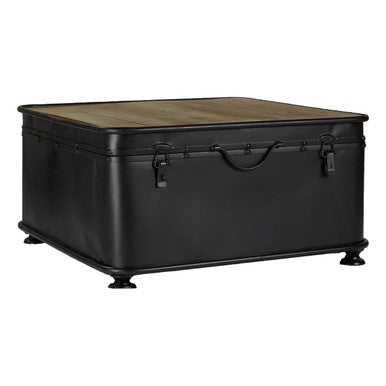 Black Wood & Iron Coffee Table With Hinged Top, New Foundry
