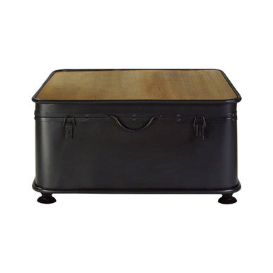 Black Wood & Iron Coffee Table With Hinged Top, New Foundry