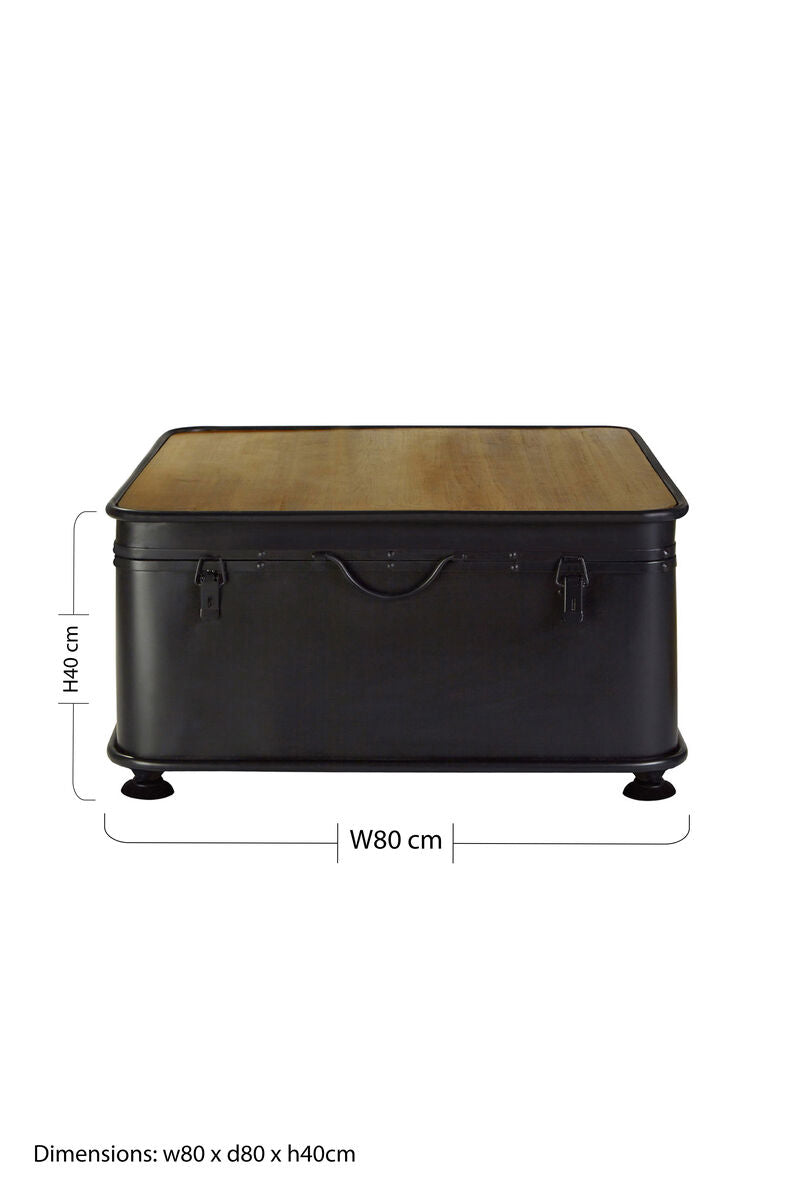 Black Wood & Iron Coffee Table With Hinged Top, New Foundry
