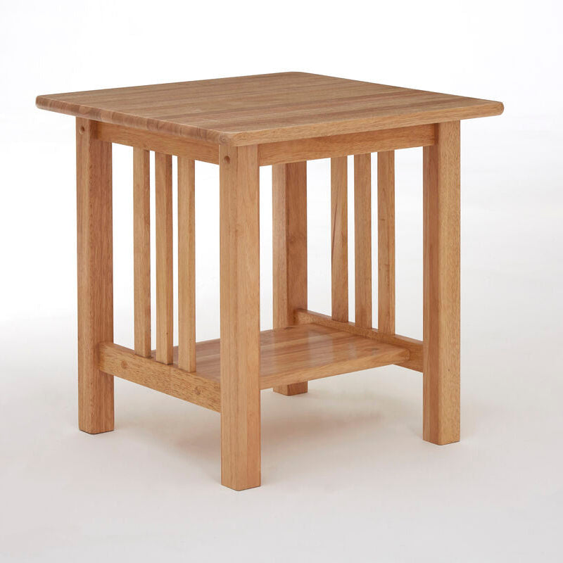 Natural Rubberwood Square Side Table With Lower Storage Shelf & Lattice Panel Sides, Selby