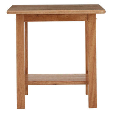 Natural Rubberwood Square Side Table With Lower Storage Shelf & Lattice Panel Sides, Selby