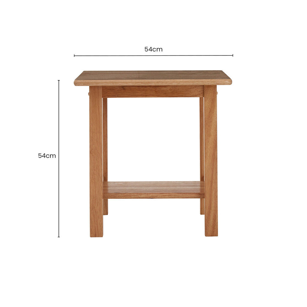 Natural Rubberwood Square Side Table With Lower Storage Shelf & Lattice Panel Sides, Selby