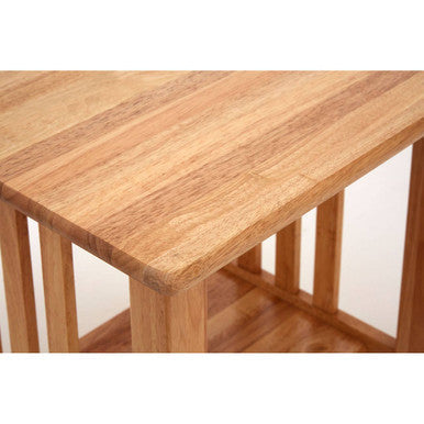 Natural Rubberwood Square Side Table With Lower Storage Shelf & Lattice Panel Sides, Selby