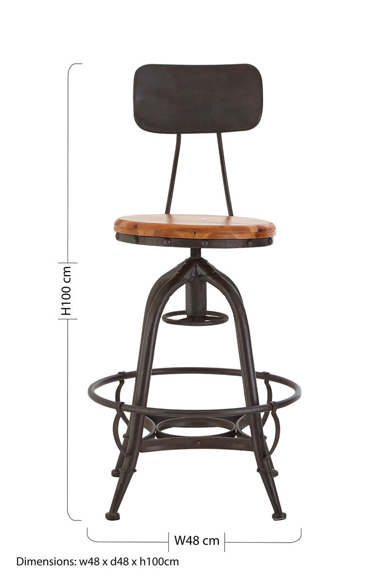 New Foundry Fir Wood & Metal Bar Chair