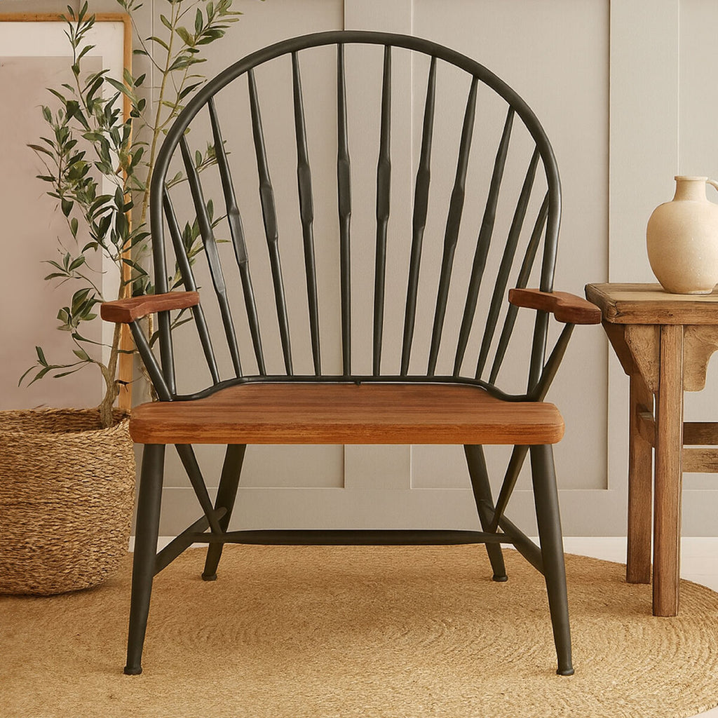 New Foundry Walnut Wood & Metal Armchair