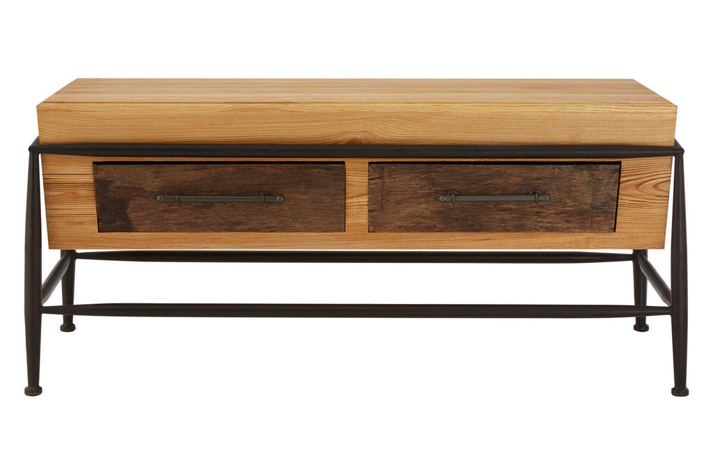 Natural & Brown Wooden Coffee Table With Metal Legs, New Foundry
