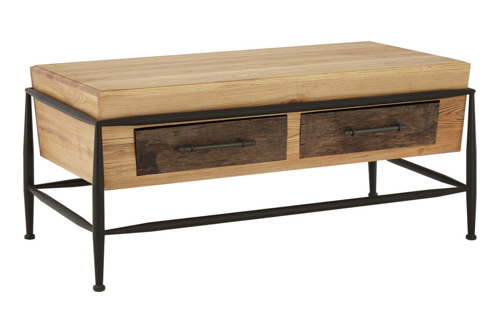 Natural & Brown Wooden Coffee Table With Metal Legs, New Foundry