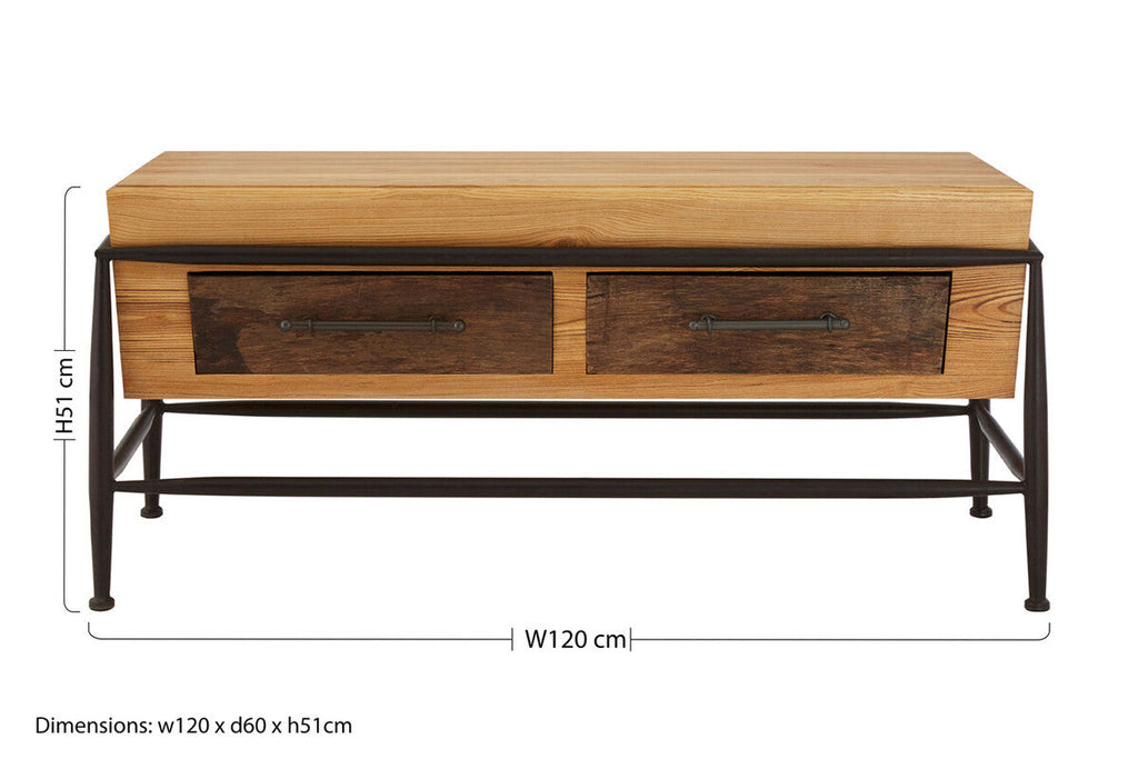 Natural & Brown Wooden Coffee Table With Metal Legs, New Foundry