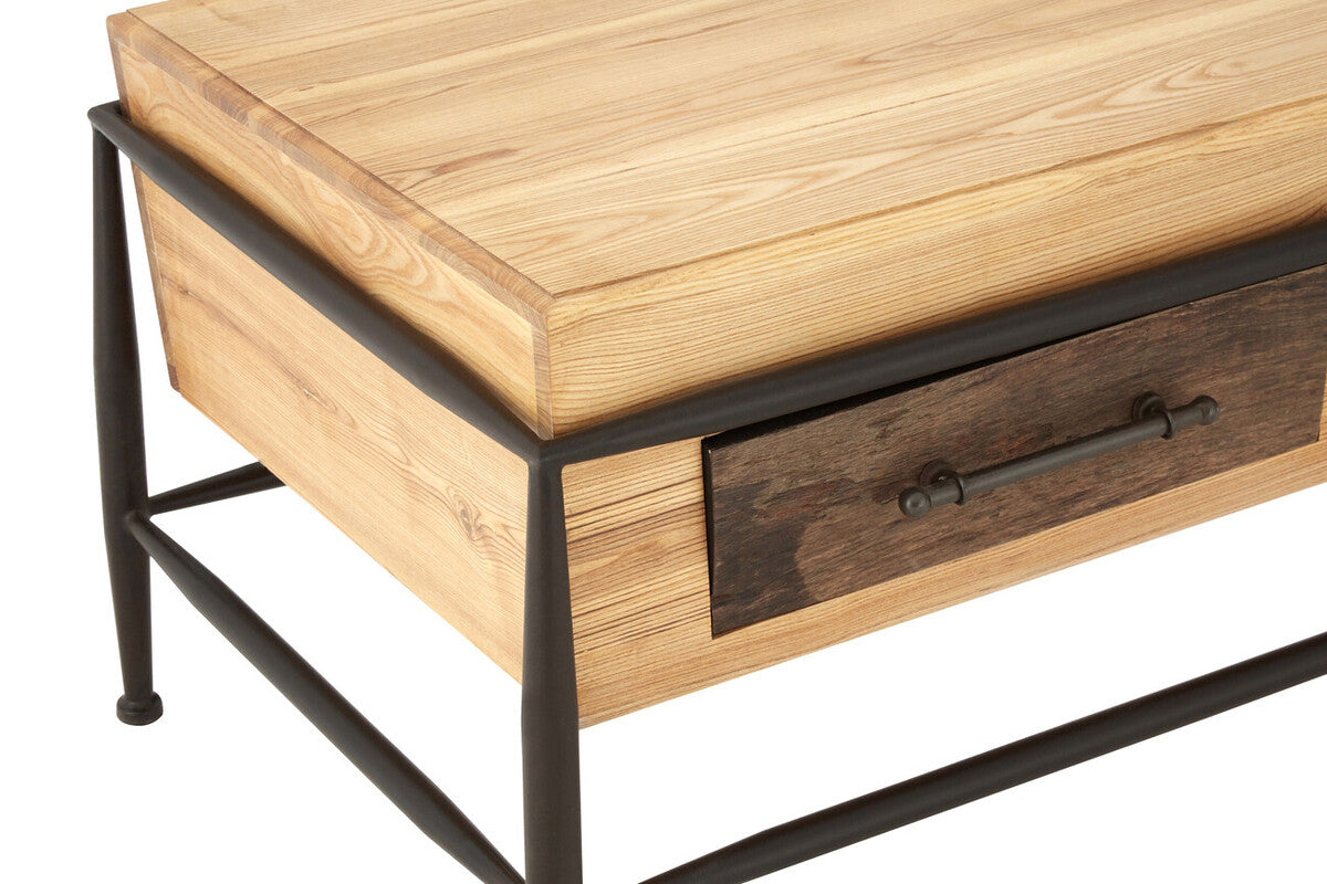 Natural & Brown Wooden Coffee Table With Metal Legs, New Foundry