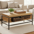 Natural & Brown Wooden Coffee Table With Metal Legs, New Foundry