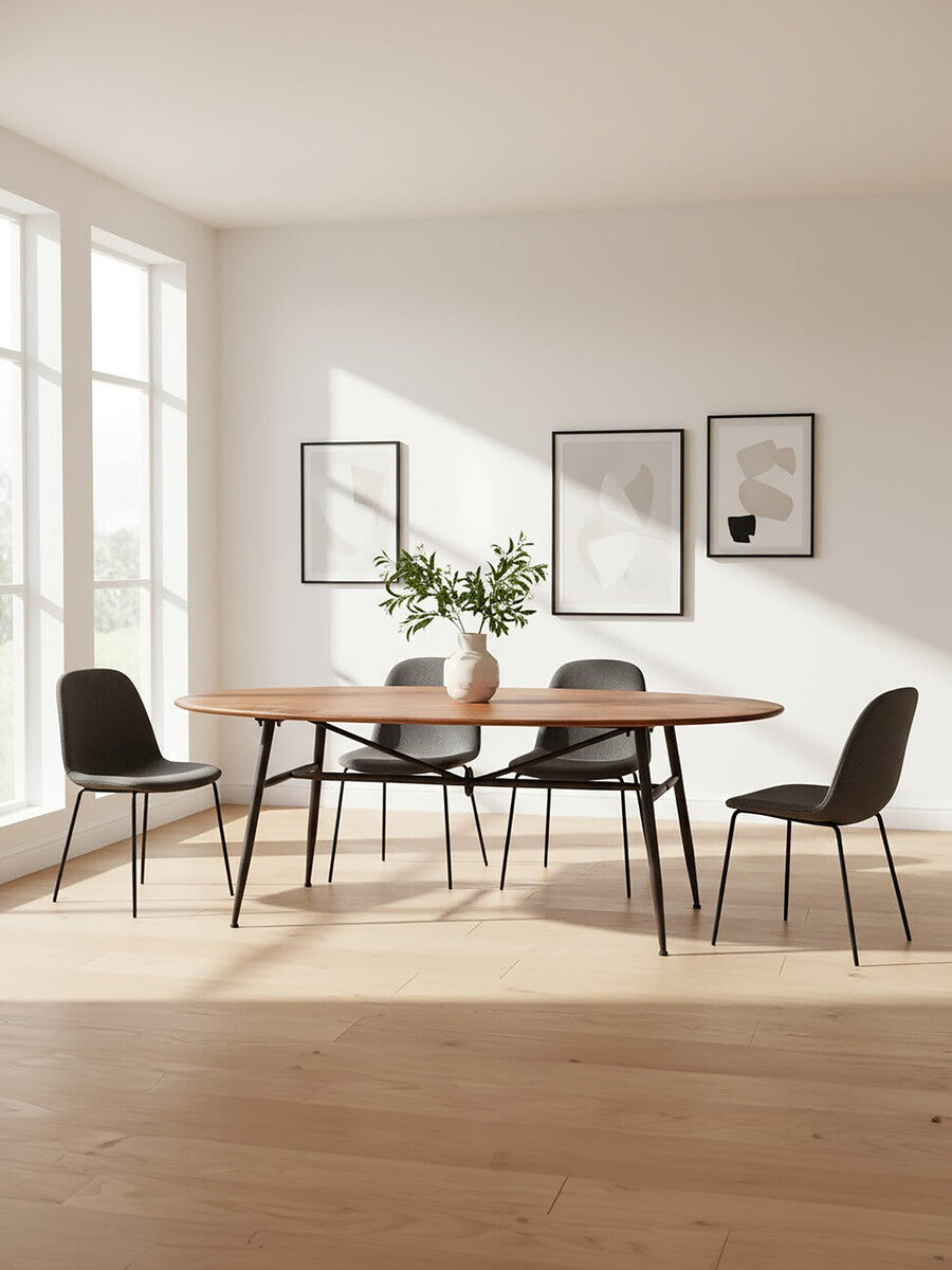 Black & Natural Wooden Oval Table With Metal Legs, New Foundry