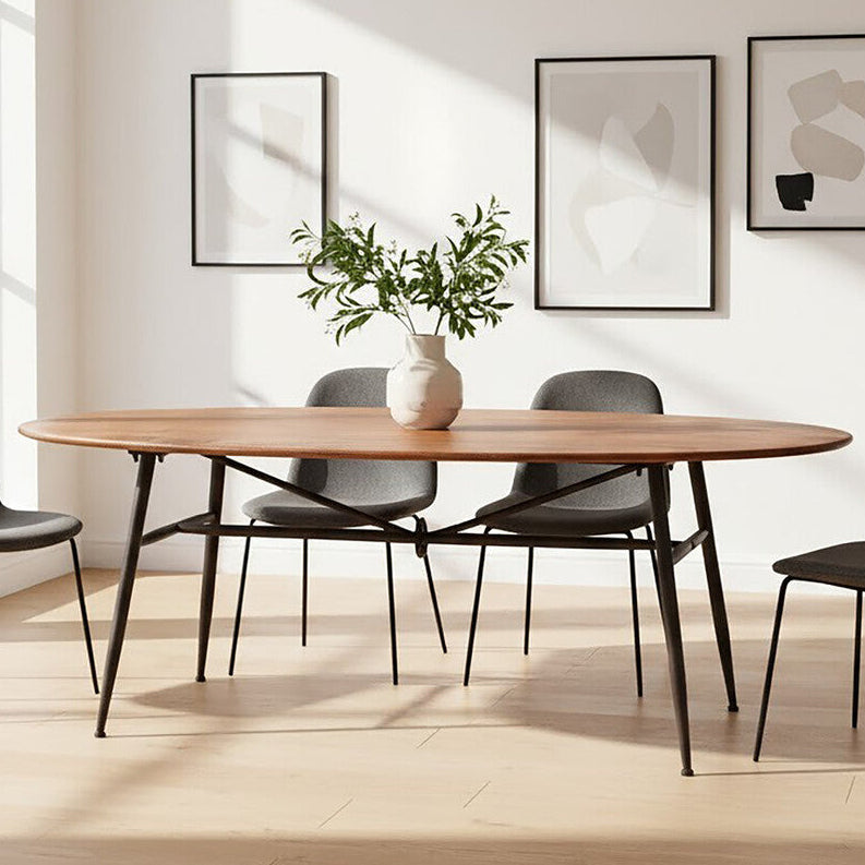 Black & Natural Wooden Oval Table With Metal Legs, New Foundry