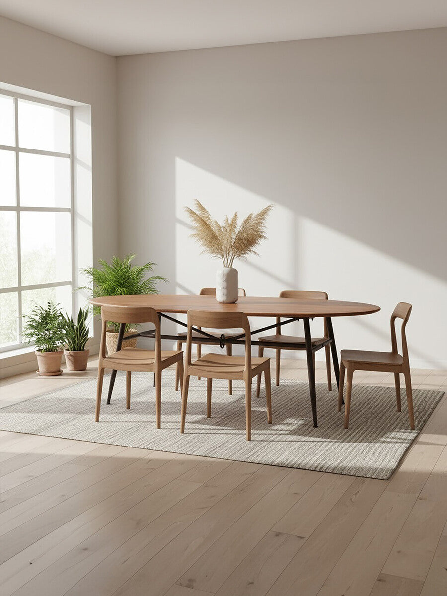 Black & Natural Wooden Oval Table With Metal Legs, New Foundry