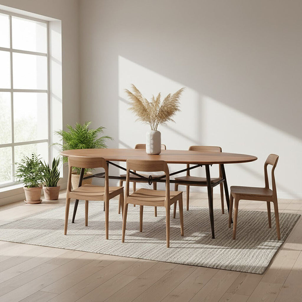 Black & Natural Wooden Oval Table With Metal Legs, New Foundry