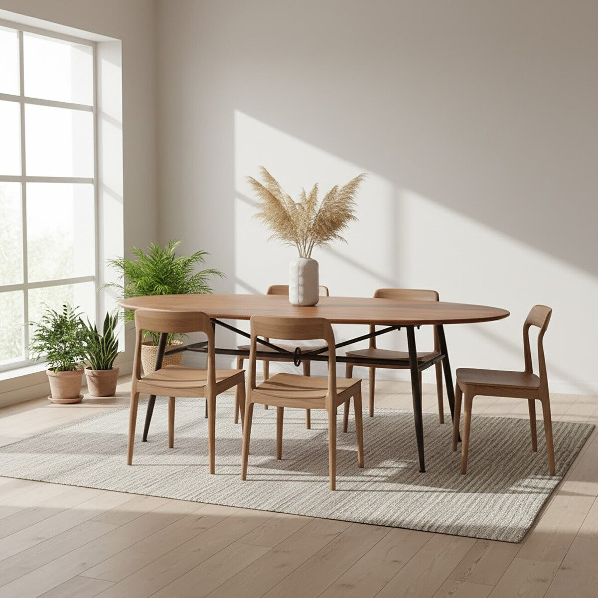 Black & Natural Wooden Oval Table With Metal Legs, New Foundry