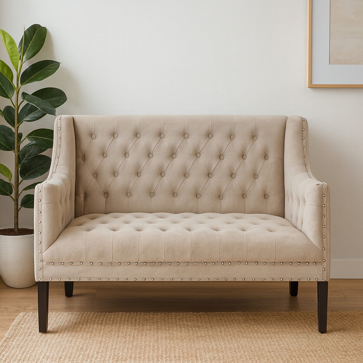 2 Seat Camel Velvet Sofa, Regent Park