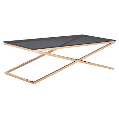 Black Glass Top & Gold Criss Cross Base Coffee Table, Montril
