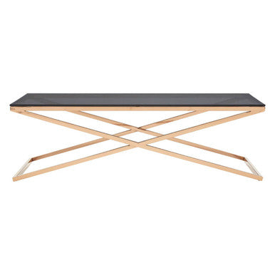 Black Glass Top & Gold Criss Cross Base Coffee Table, Montril