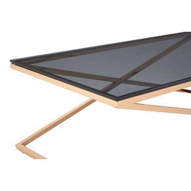 Black Glass Top & Gold Criss Cross Base Coffee Table, Montril