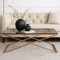 Black Glass Top & Gold Criss Cross Base Coffee Table, Montril