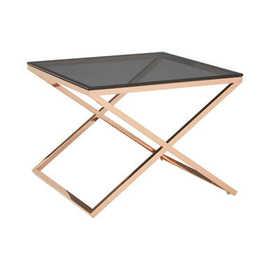 Tempered Glass Top & Steel Criss Cross Frame End Table, Montril