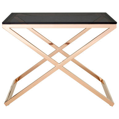 Tempered Glass Top & Steel Criss Cross Frame End Table, Montril