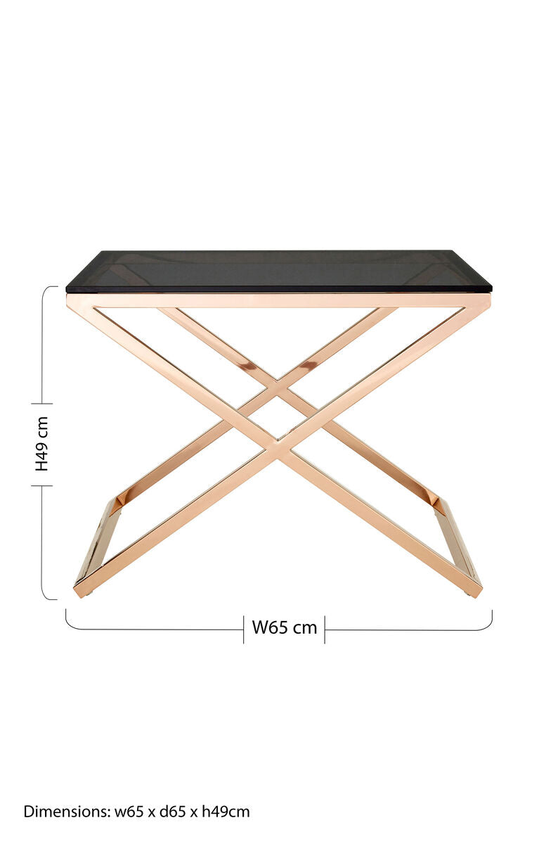 Tempered Glass Top & Steel Criss Cross Frame End Table, Montril