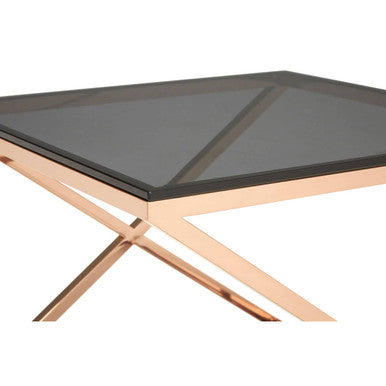 Tempered Glass Top & Steel Criss Cross Frame End Table, Montril