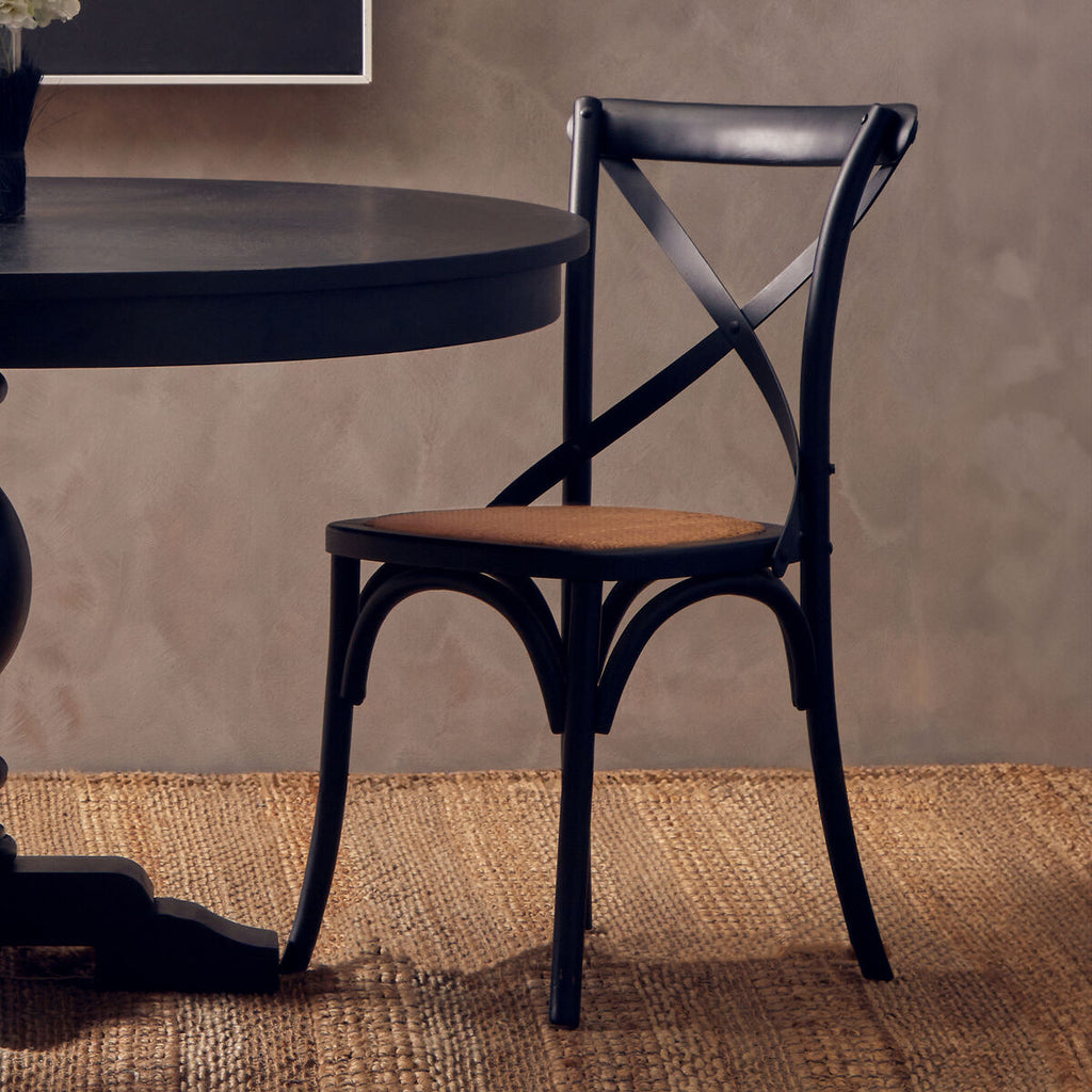 Lyon Black Oak Wood & Rattan Dining Chair