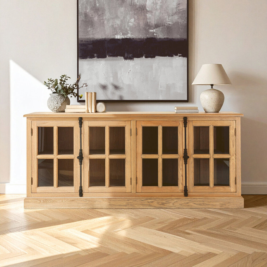 Lyon Oak Wood Sideboard With Washed Grey