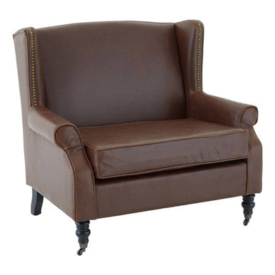 Fulham Brown Leather Wing Armchair