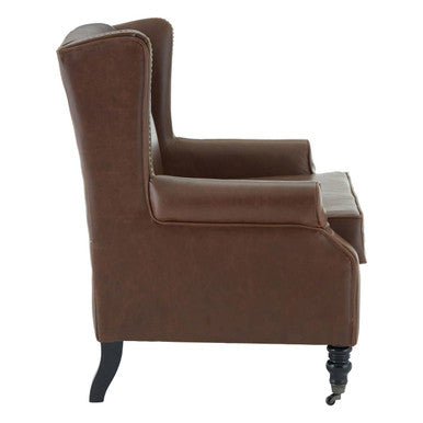Fulham Brown Leather Wing Armchair