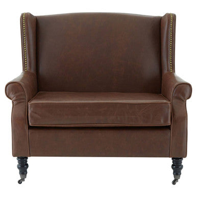 Fulham Brown Leather Wing Armchair