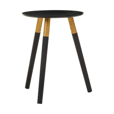 Black Oak Veneer Wooden Top Side Table With Gold Trim & Angled Legs, Nostra