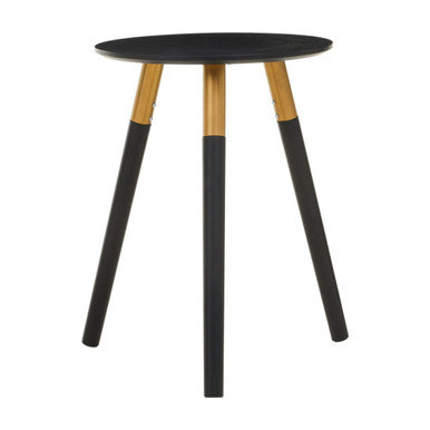 Black Oak Veneer Wooden Top Side Table With Gold Trim & Angled Legs, Nostra