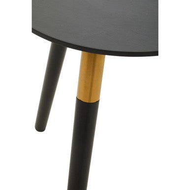 Black Oak Veneer Wooden Top Side Table With Gold Trim & Angled Legs, Nostra