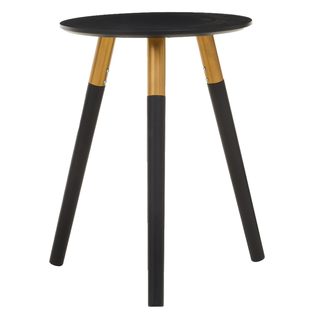 Black Oak Veneer Wooden Top Side Table With Gold Trim & Angled Legs, Nostra