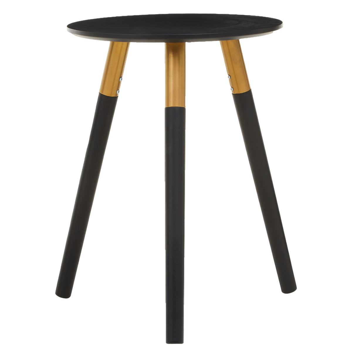 Black Oak Veneer Wooden Top Side Table With Gold Trim & Angled Legs, Nostra