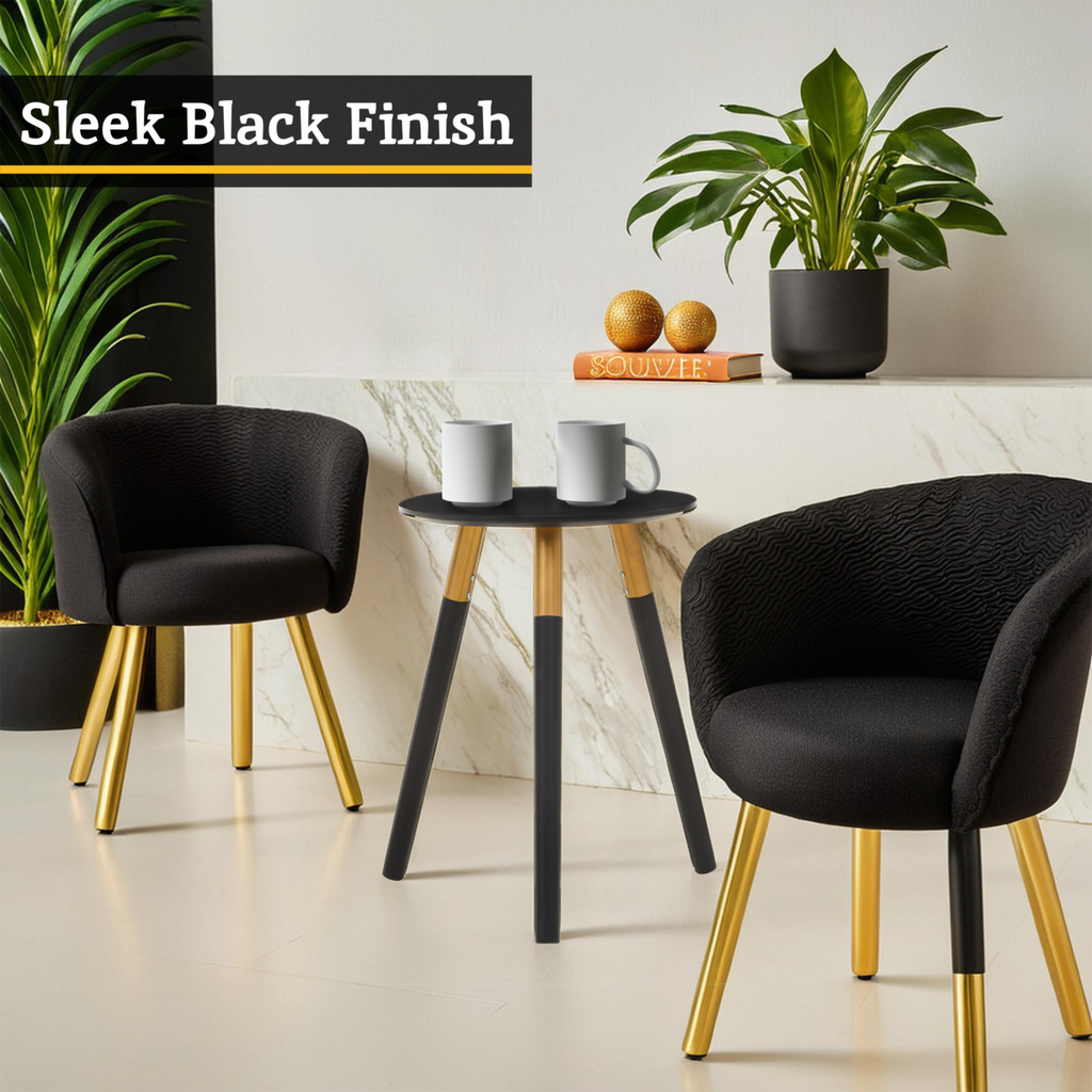 Black Oak Veneer Wooden Top Side Table With Gold Trim & Angled Legs, Nostra