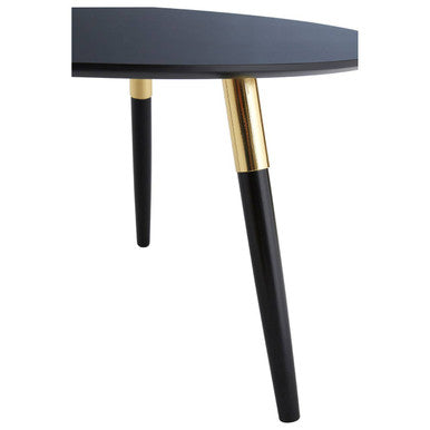 Black Oak Veneer Wooden Top Coffee Table With Gold Trim & Angled Legs, Nostra