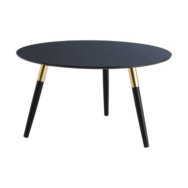 Black Oak Veneer Wooden Top Coffee Table With Gold Trim & Angled Legs, Nostra